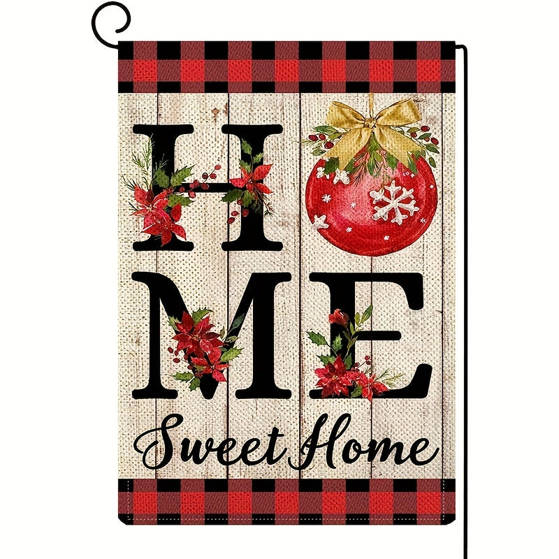 "Home Sweet Home" Red Checkered Burlap Christmas Flag