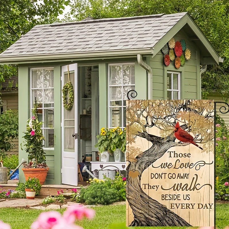 "Those We Love Don't Go Away" Memorial Garden Flag with Cardinal Bird & Tree Design