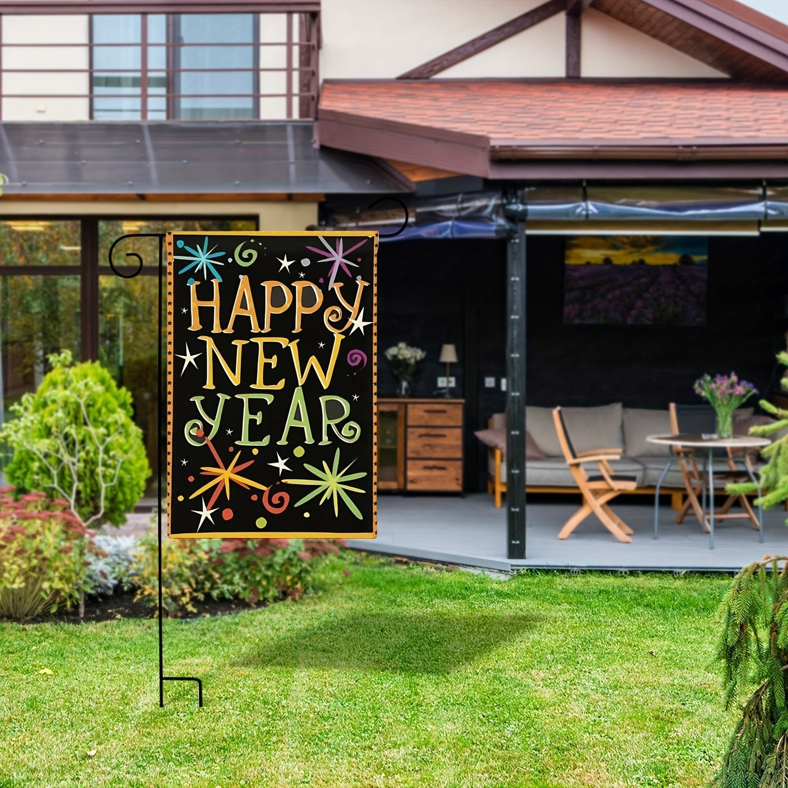 Double-Sided Garden Flag] Happy New Year Celebration Garden Flag