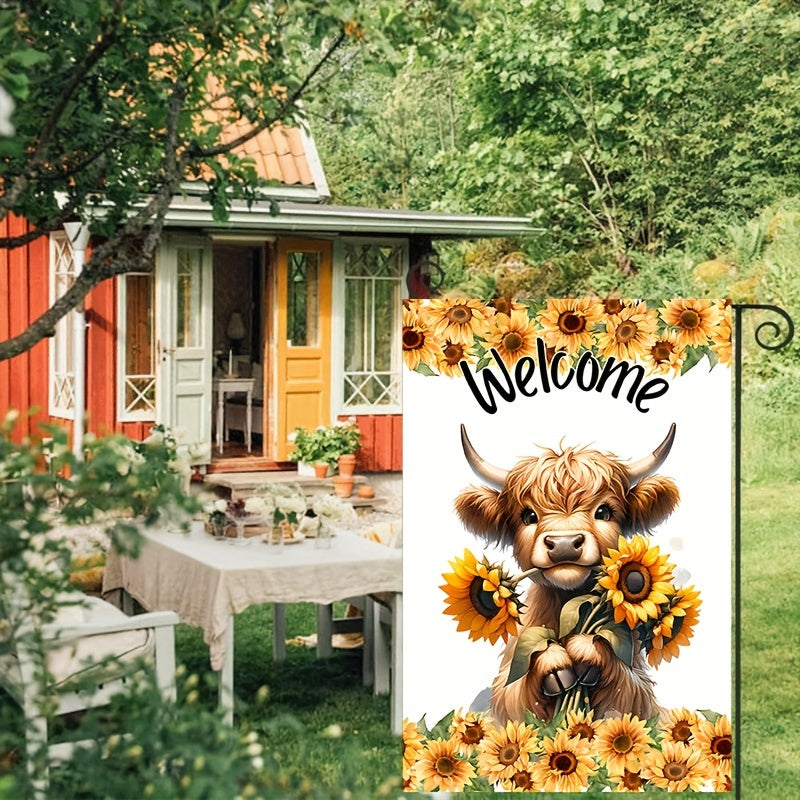 Rustic Highland Cow Sunflower Garden Flag