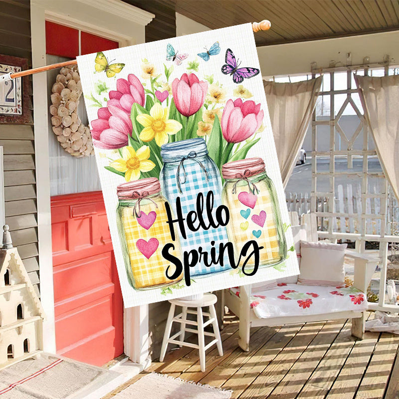 Welcome Spring Mason Jar Flowers Decorative Garden Flag