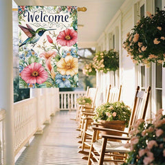 Welcome Spring Hummingbird & Flowers Garden Flag