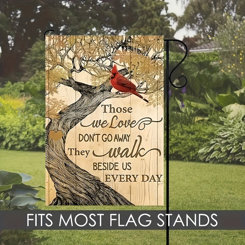 "Those We Love Don't Go Away" Memorial Garden Flag with Cardinal Bird & Tree Design