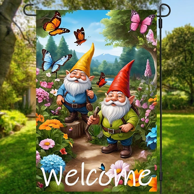 Charming Fairy Tale Forest Gnomes Welcome Garden Flag