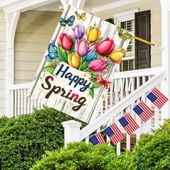 Welcome Spring Happy Tulip Garden Flag