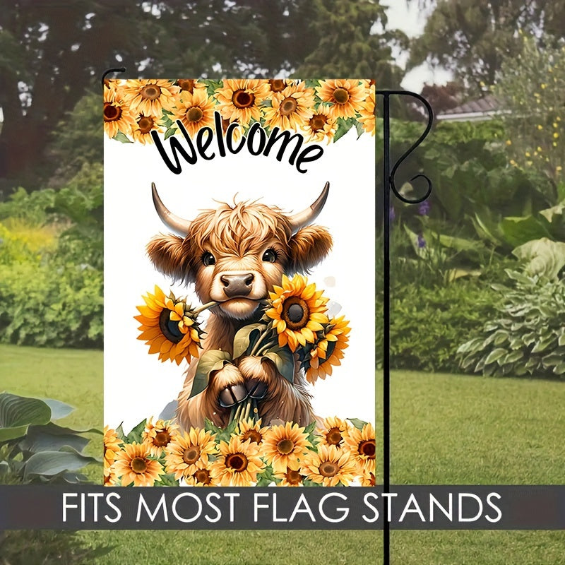 Rustic Highland Cow Sunflower Garden Flag