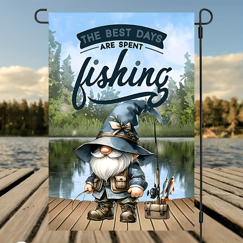 Charming Fishing Gnome Garden Flag