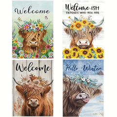 4pcs/Set Double Sided Waterproof Vertical Four Season Cow Theme Garden Flag