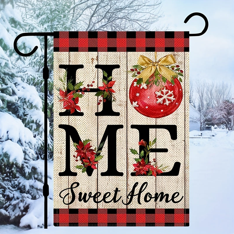 "Home Sweet Home" Red Checkered Burlap Christmas Flag