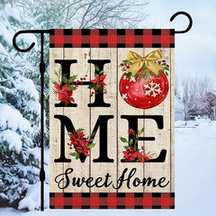 "Home Sweet Home" Red Checkered Burlap Christmas Flag