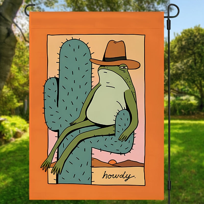 Vibrant Cowboy Frog Cactus Print Double Sided Polyester Garden Flag