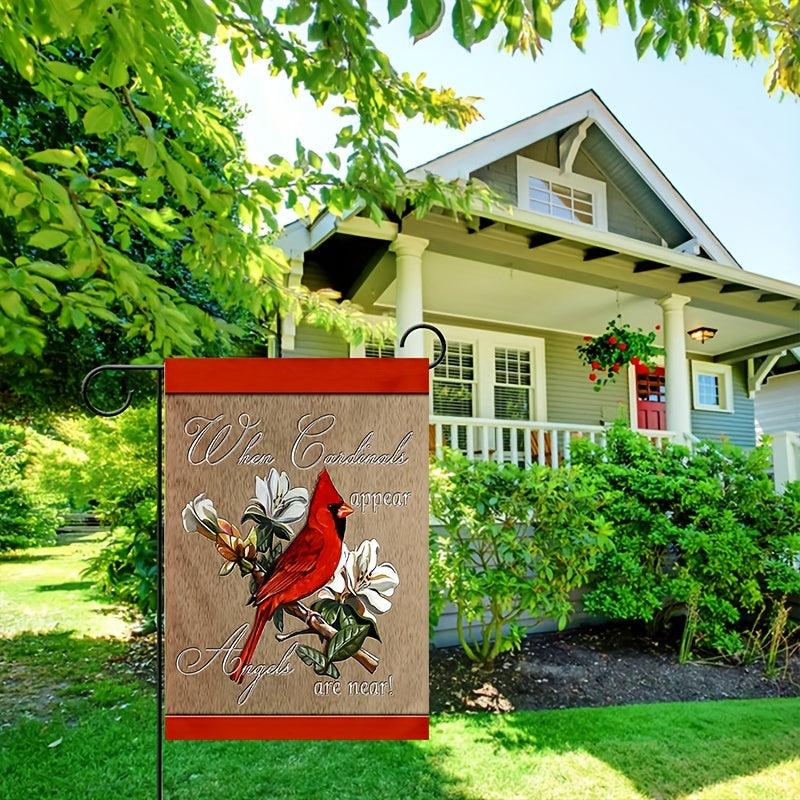 Rustic "When Cardinals Appear Angels Are Near" Burlap Garden Flag