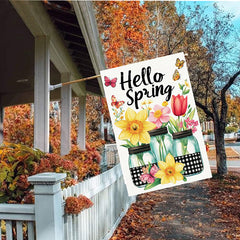 Welcome Spring Mason Jar Flowers Decorative Flag