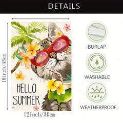 Hello Summer Floral Cat Garden Flag