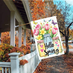 Welcome Spring Mason Jar Flowers Decorative Garden Flag