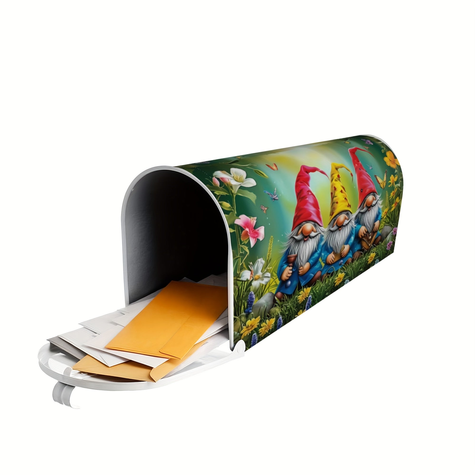 Three Gnomes Siting In The Grass Mailbox Cover