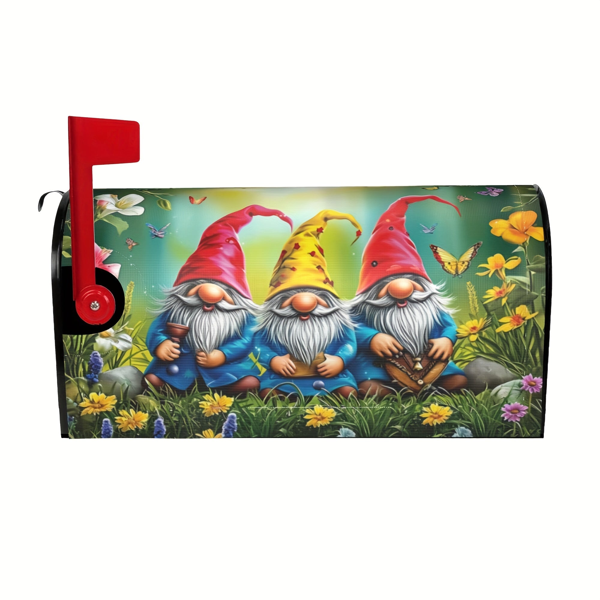 Three Gnomes Siting In The Grass Mailbox Cover