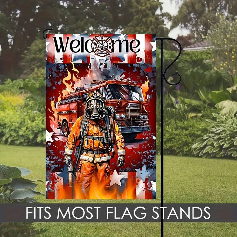 Fireman Hero Welcome Garden Flag