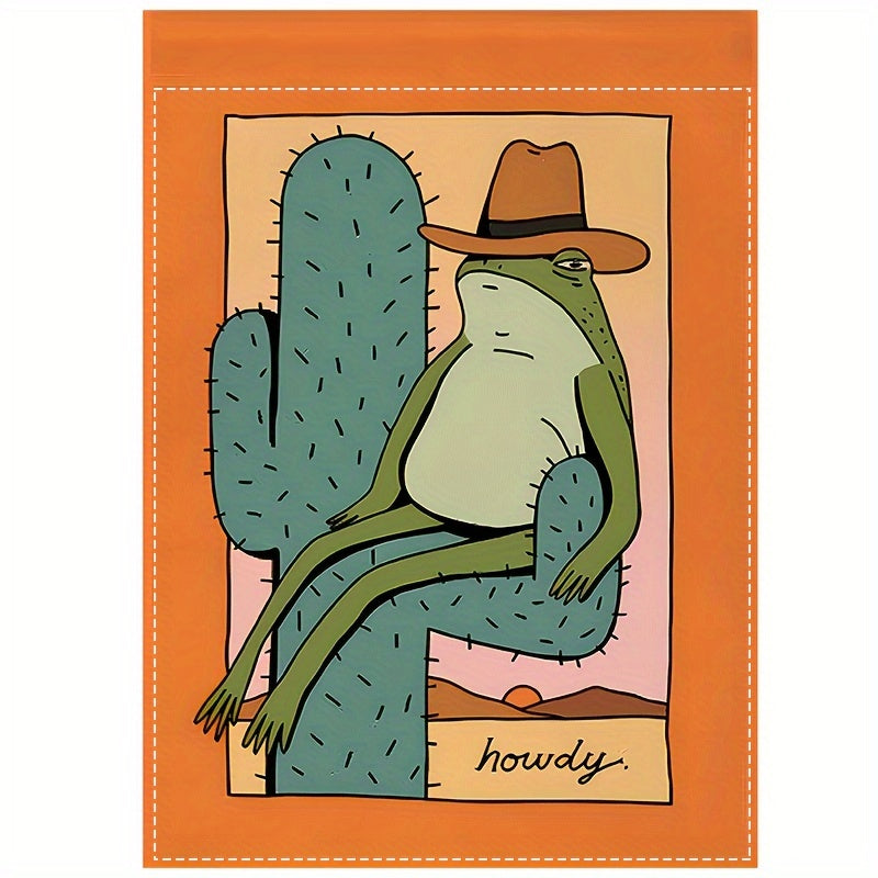 Vibrant Cowboy Frog Cactus Print Double Sided Polyester Garden Flag