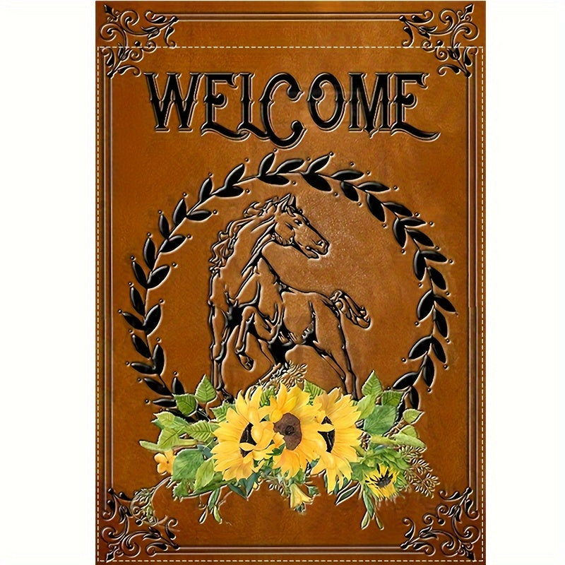 Charming Horse & Sunflower Welcome Garden Flag