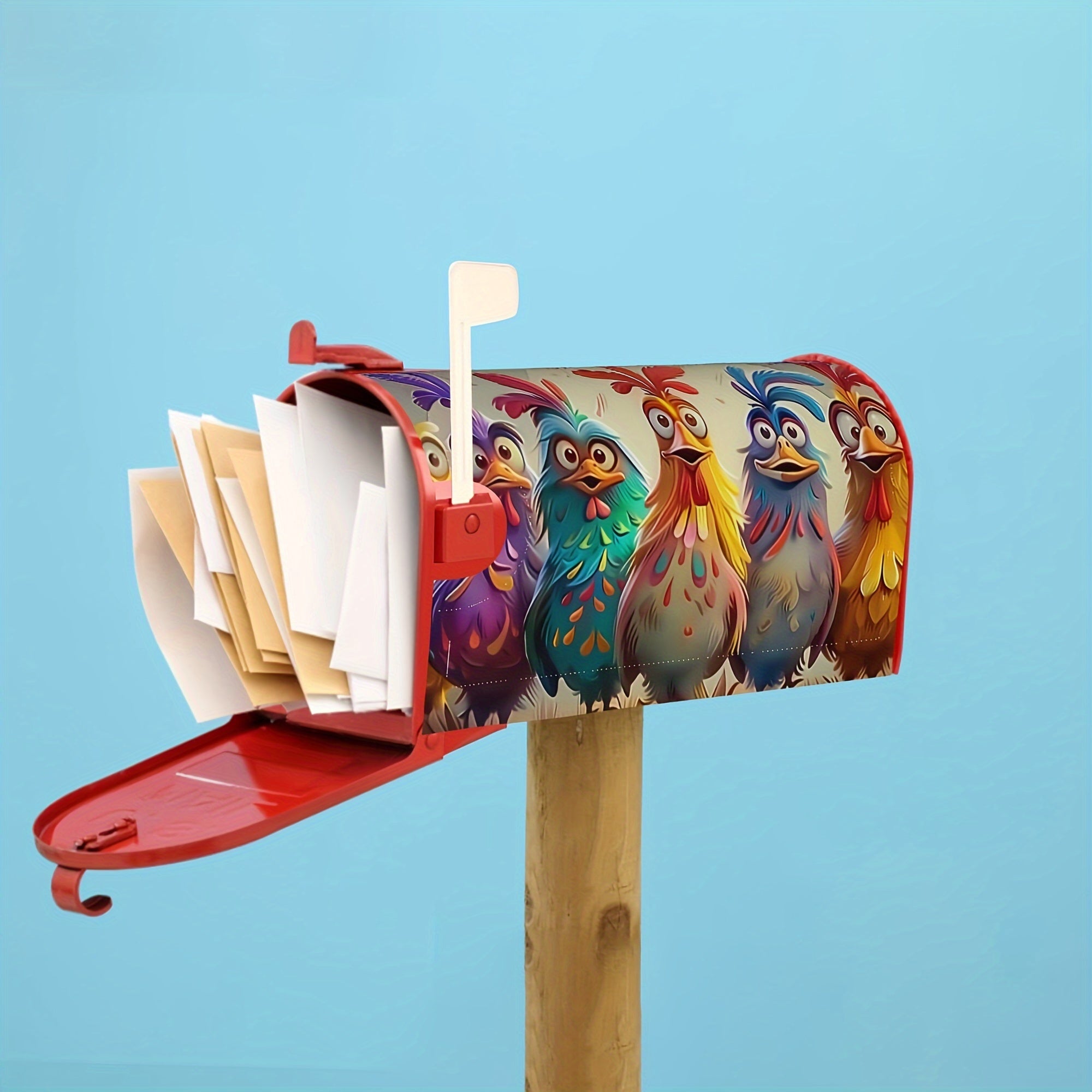 Colorful Roosters Mailbox Cover