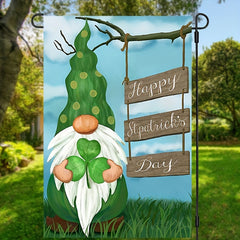 Happy St Patrick's Day Leprechaun Clover Double Sided Spring Garden Flag