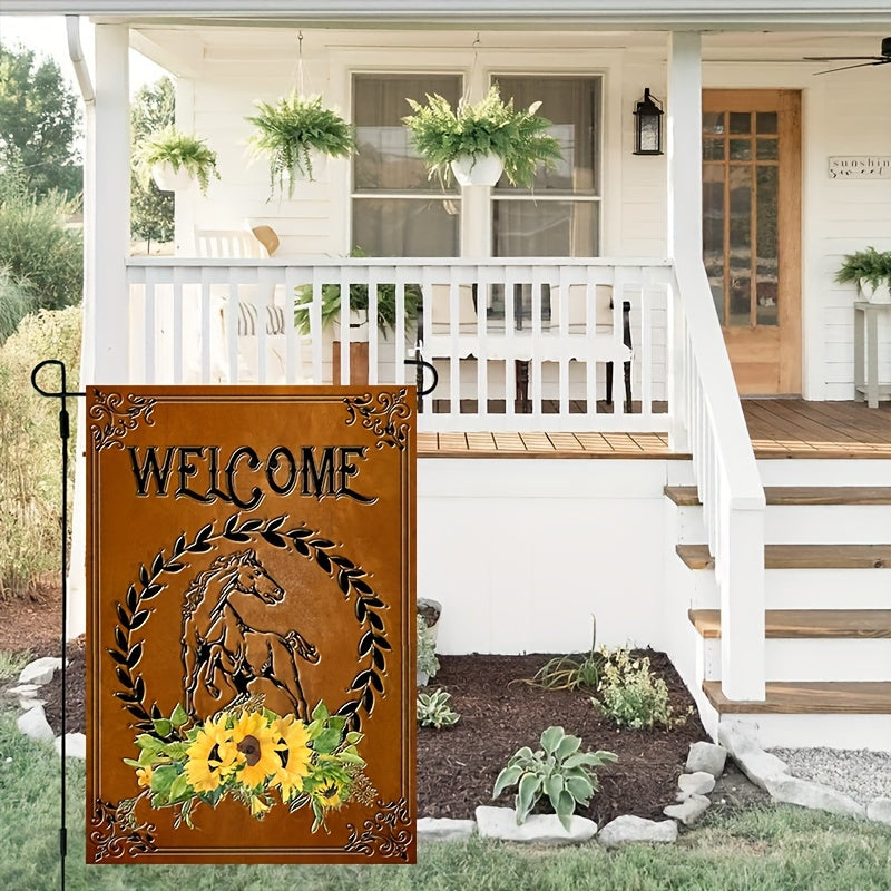 Charming Horse & Sunflower Welcome Garden Flag