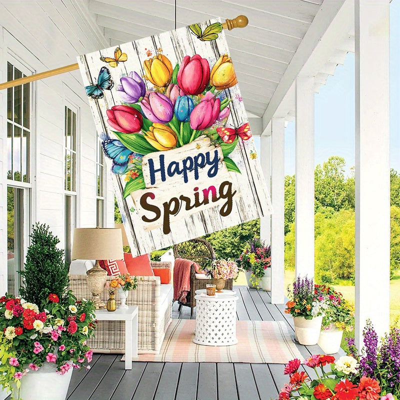 Welcome Spring Happy Tulip Garden Flag