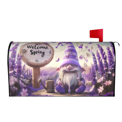 Garden Gnome Lavender Flowers Mailbox Cover