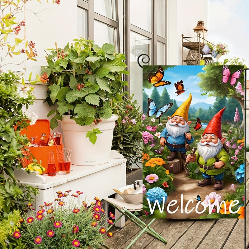 Charming Fairy Tale Forest Gnomes Welcome Garden Flag